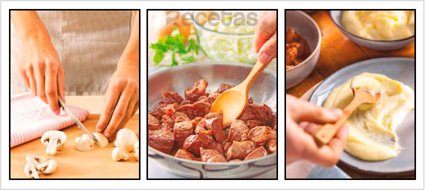 Al horno, con cebollitas y puré